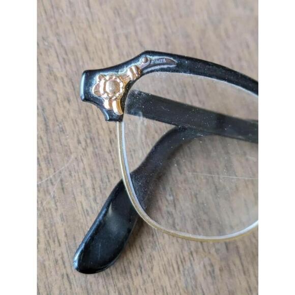 Vintage Cat Eye Bausch & Lomb Eyeglasses Black B&L Gold Filled Granny Bifocals - Picture 9 of 16
